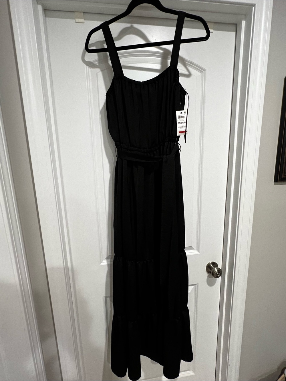 INC International Concepts Black Tiered Maxi Dress with Removable Waist Tie